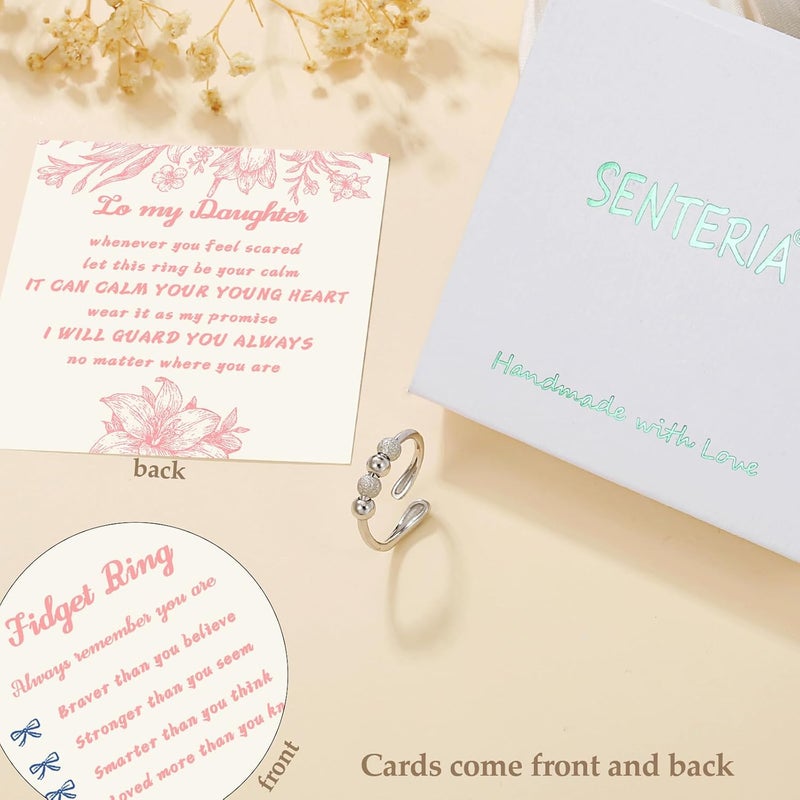 Senteria Anxiety Rings for Women Sterling Silver Rings Adjustable Stress Spinner Rings with Beads Fidget Rings for Anxiety Women - Image 5